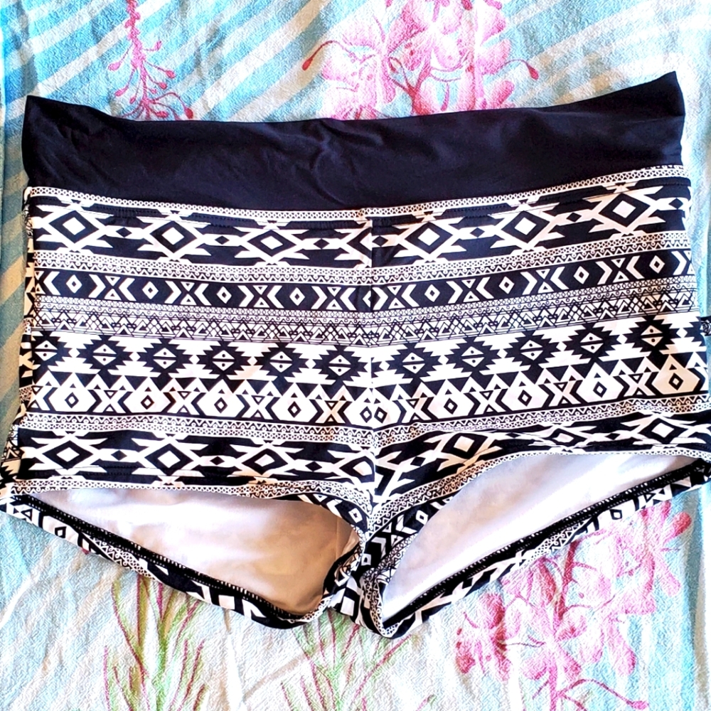 La Vie en Rose Aqua Aztec Boy Short Bottoms